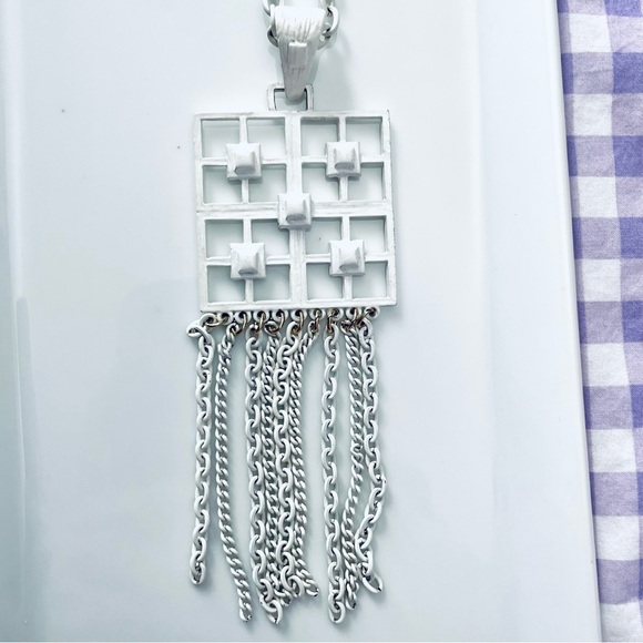 Vintage Midcentury Modern Greek Key Fringe Necklace - Picture 4 of 5